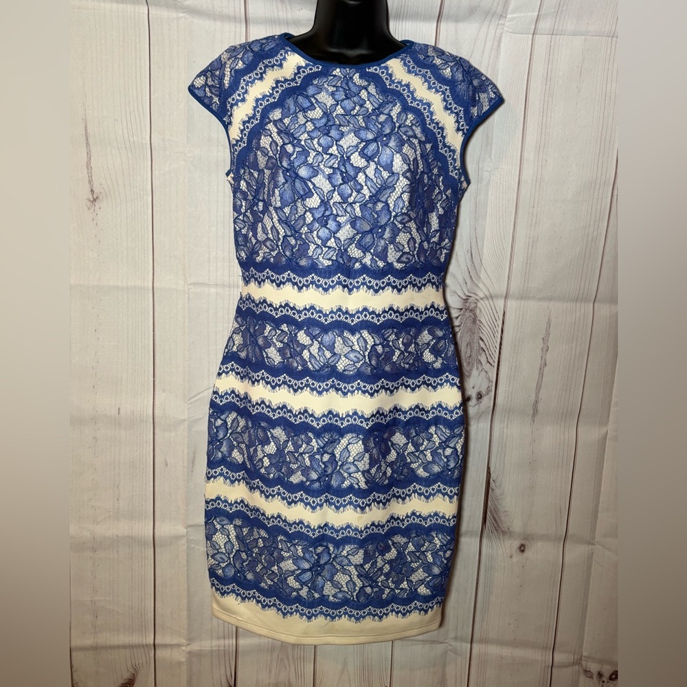 Tadashi Shoji Blue Sheath Mini Dress with Cap Sleeves